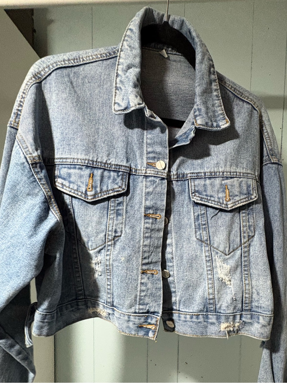 Women's Light Blue Denim Jean Jacket - Casual Oversized Style